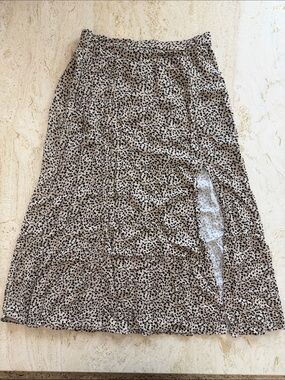 American Eagle Leopard Midi Skirt Slit Size X-Small
